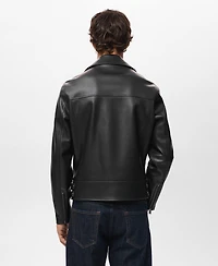 Mango Men's Leather-Effect Biker Jacket