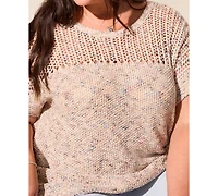 Tribal Plus Slub Knit Short-Sleeve Boat Neck Sweater