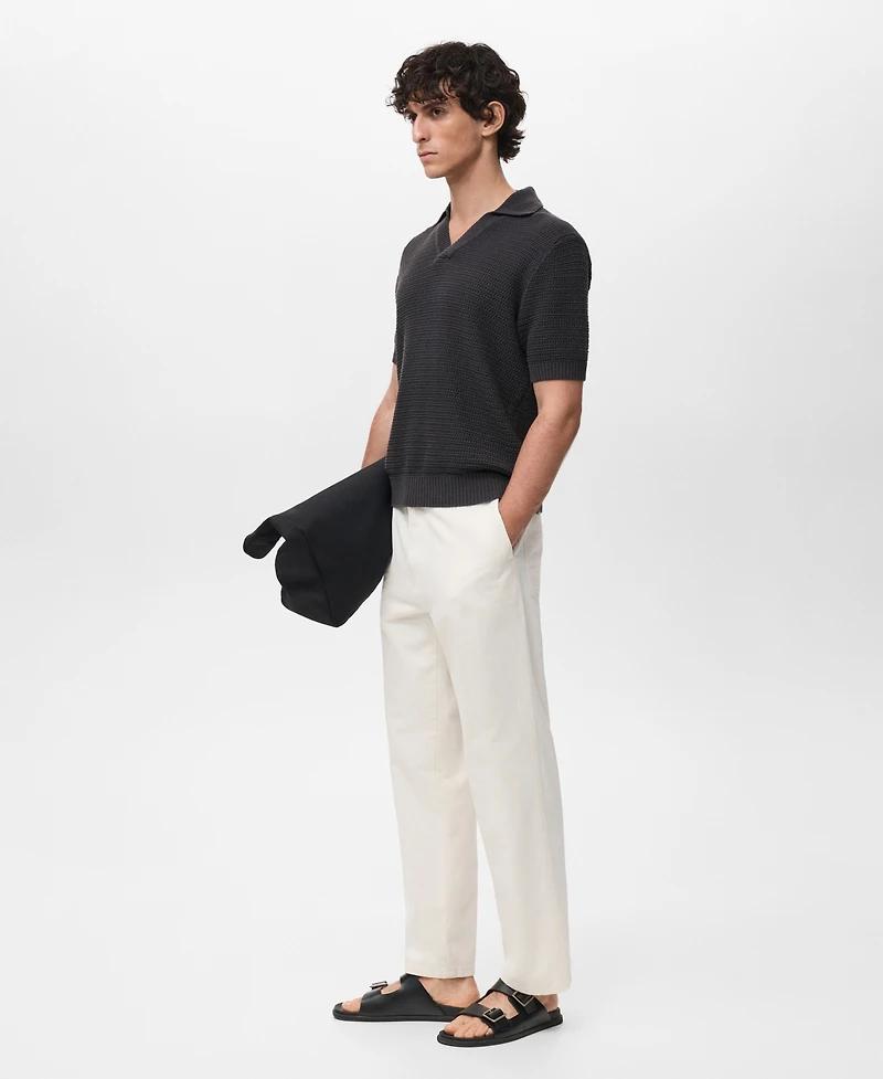 Mango Men's Crochet Cotton Polo Shirt
