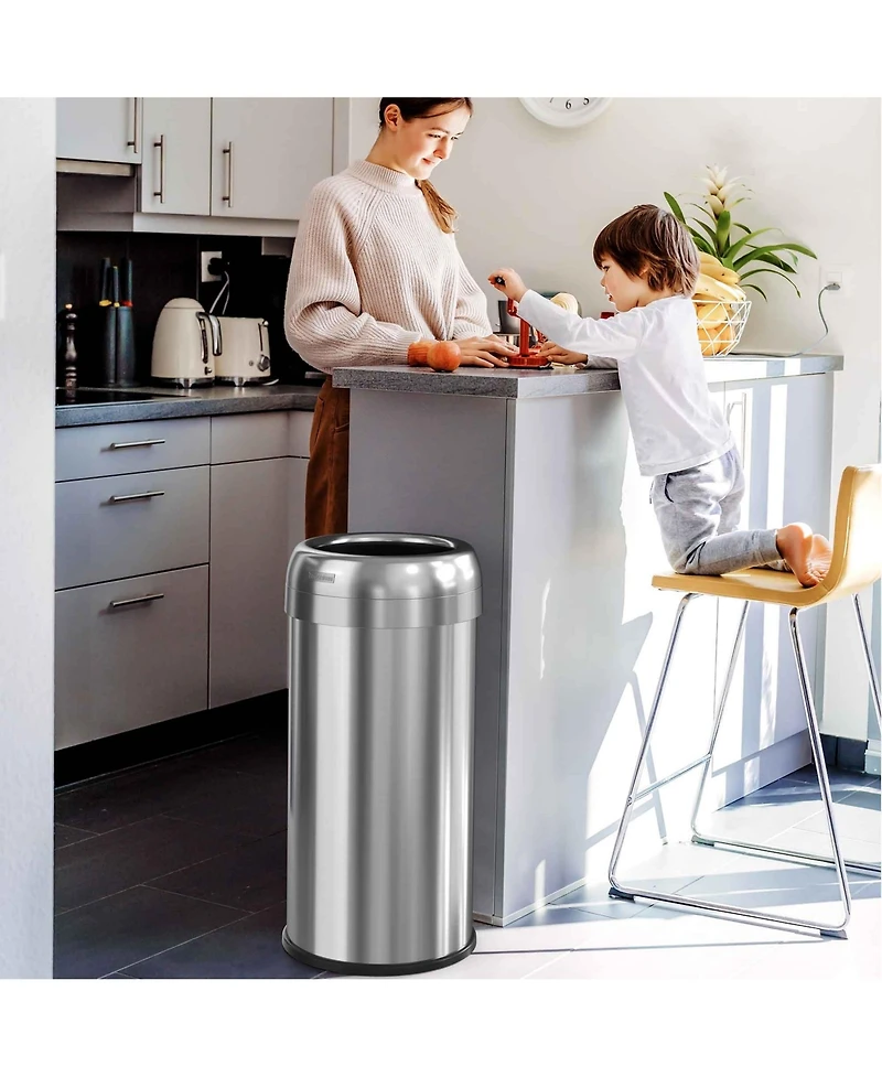iTouchless 16 Gallon / 61 Liter Stainless Steel Round Open Top Kitchen Trash Can with Dual Odor Filters