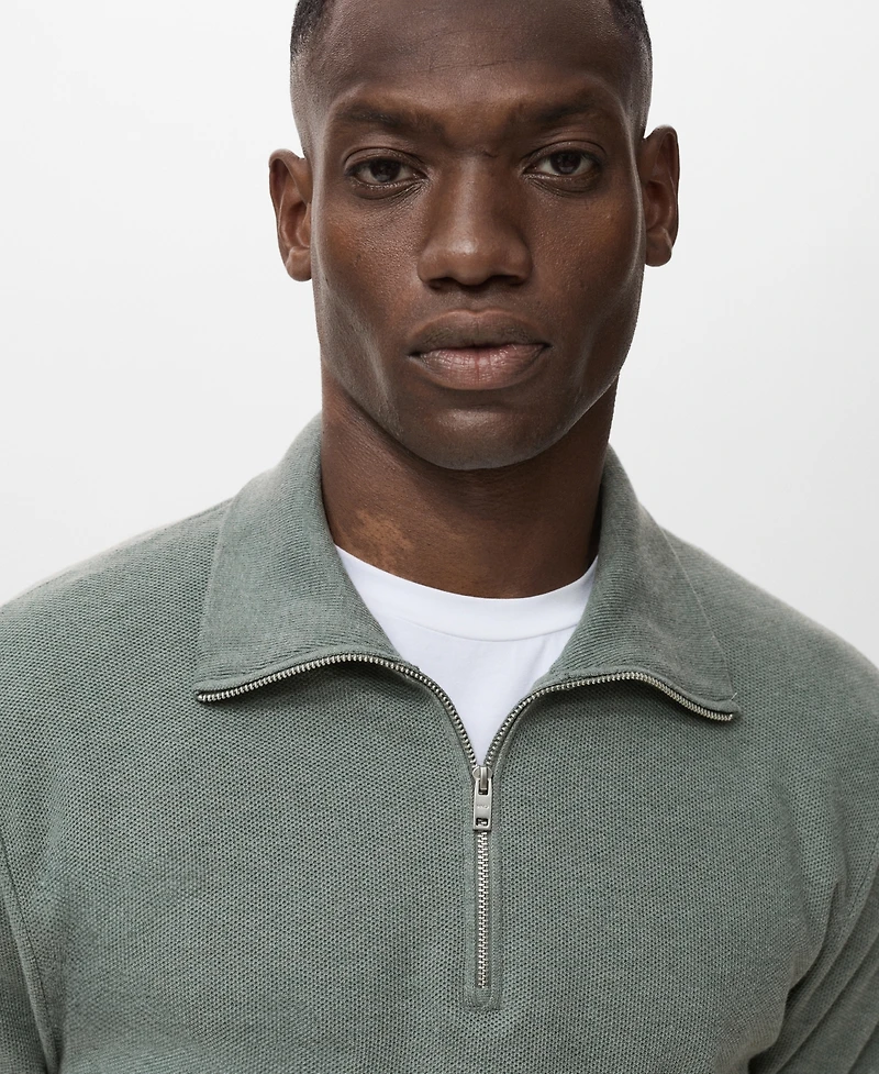 Mango Men's Zipper Collar Microstructure Sweater