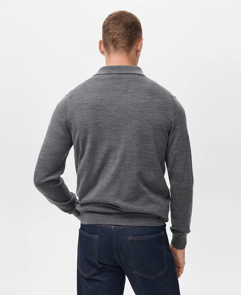 Mango Men's Wool Knitted Polo Sweater