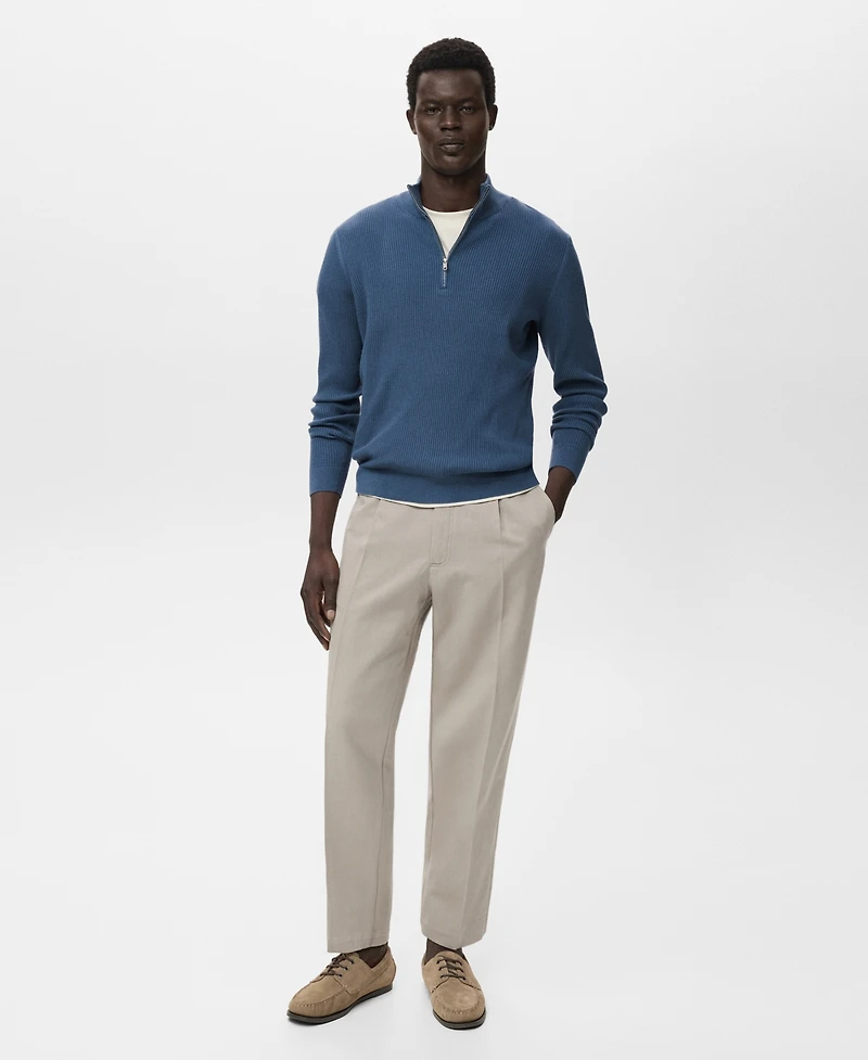 Mango Men's Zip Neck Ribbed Sweater
