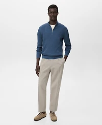 Mango Men's Zip Neck Ribbed Sweater