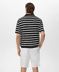 Mango Men's Striped Braided-Knit Polo Shirt