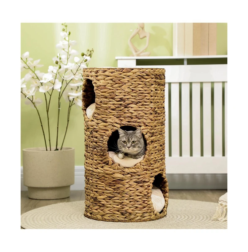 Zeus & Ruta Elevated Cat Tower with 3 Hideaways and Plush Cushions