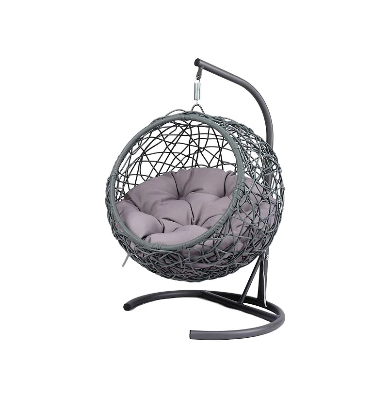 Zeus & Ruta Gray Rattan Cat Egg Chair with Stand and Cushion