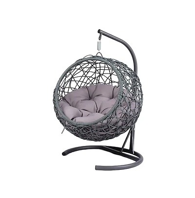 Zeus & Ruta Gray Rattan Cat Egg Chair with Stand and Cushion