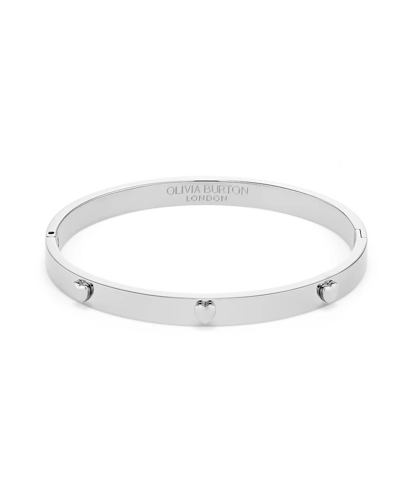 Olivia Burton Mini Heart Silver Tone Stainless Steel Bangle Bracelet