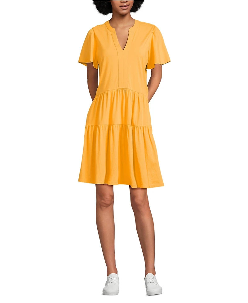 Lands' End Women's Cotton Jersey Tiered Mini Dress