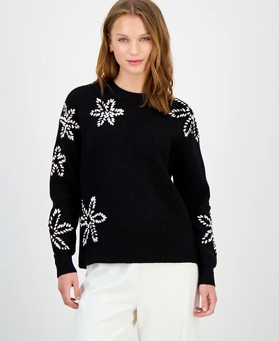 T Tahari Women's Floral-Embroidered Crewneck Sweater