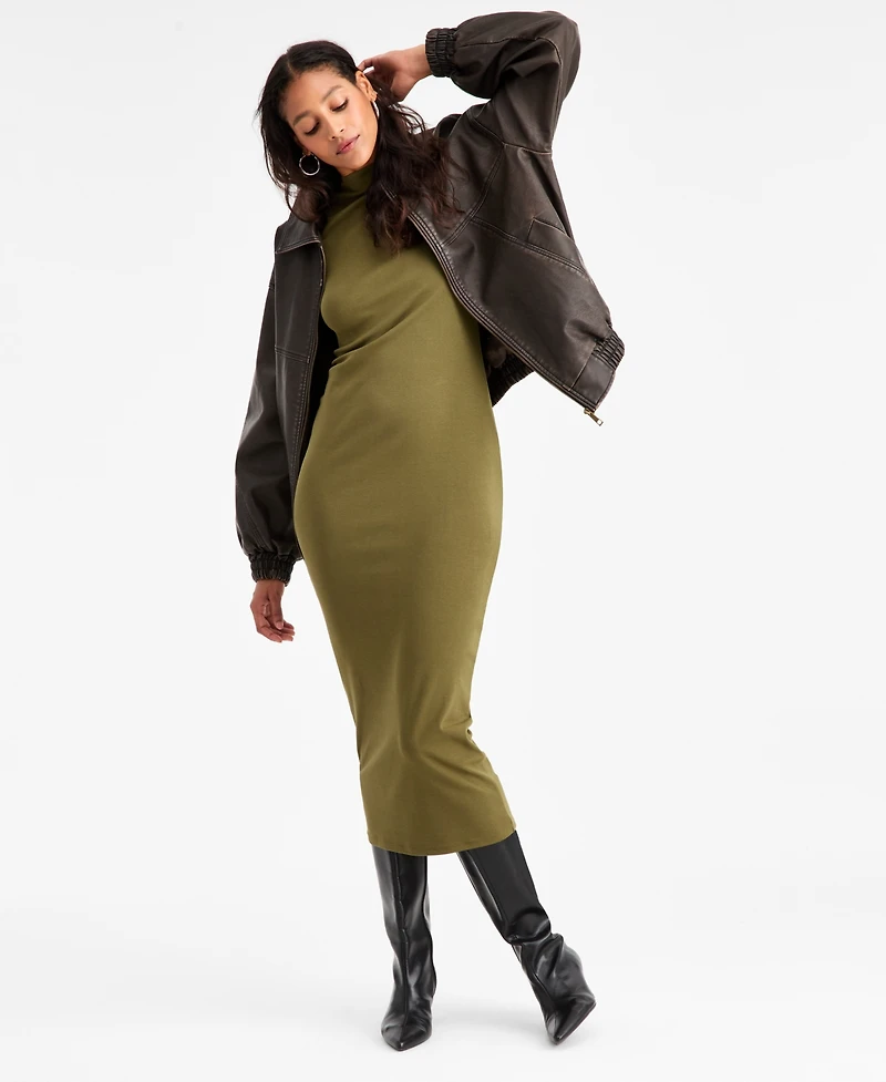 Bar Iii Women's Cap-Sleeve Mock-Neck Midi Dress, Exclusively at Macy's
