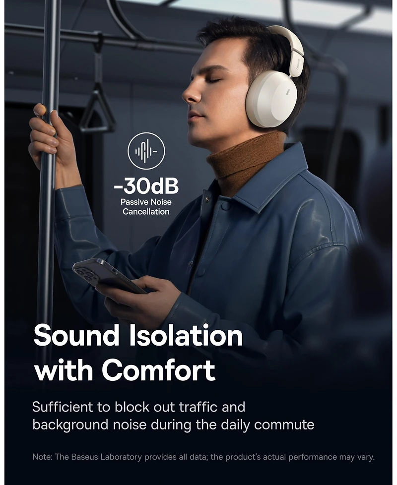 Baseus Over Ear Headphones Bluetooth 5.3 50H Playtime Foldable Wireless Headphone