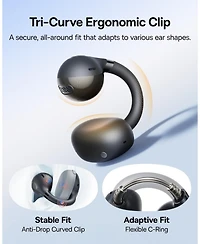 Baseus Bass BC1 Open Ear Earbuds Clip-On Headphones, Open-Ring Comfort with Tri-Curve Snug Clip,4-Mic Clear Calls, IP55 Waterproof, 38H Playtime
