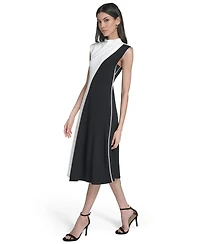Calvin Klein Women's Colorblock Mock Neck Midi Dress