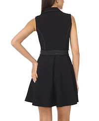 Msk Petite Lapel-Neck Sleeveless Fit & Flare Dress