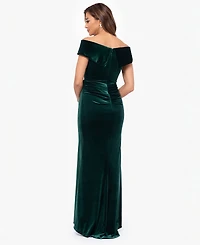 Xscape Women's Off-The-Shoulder Ruffle Velvet Dress