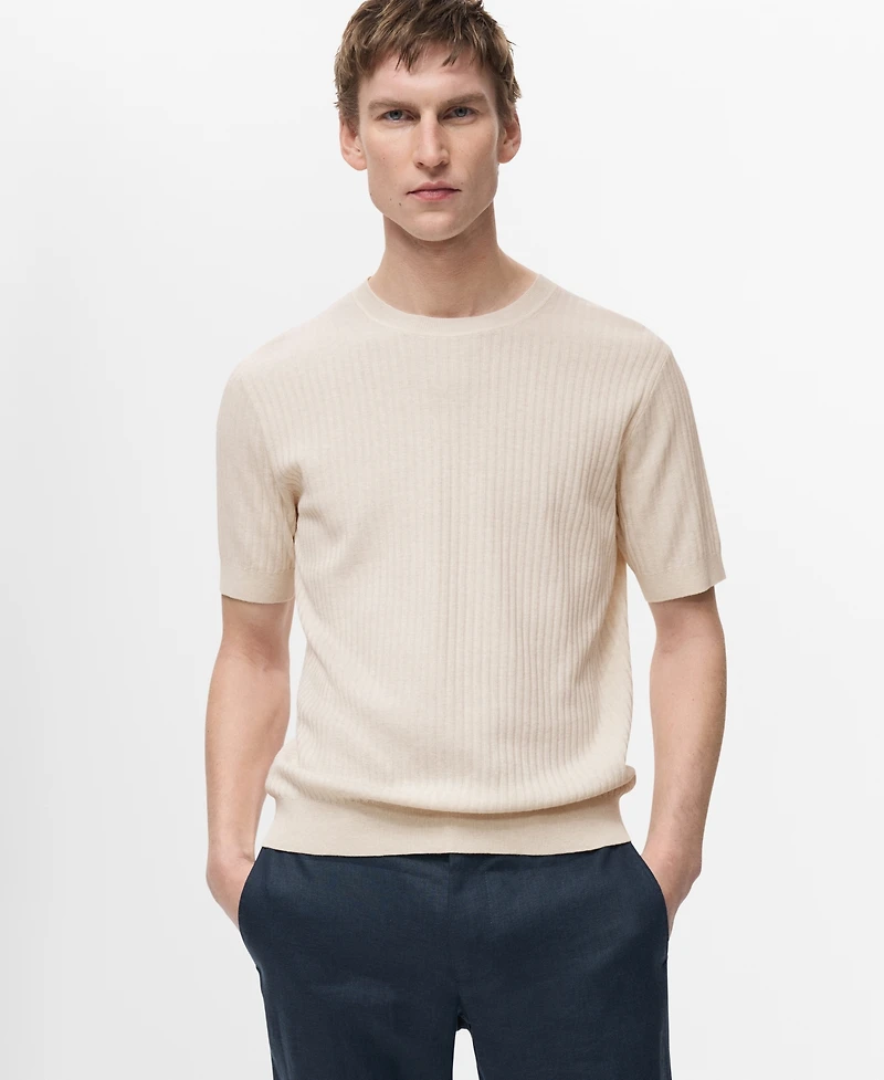Mango Men's Textured Striped T-Shirt