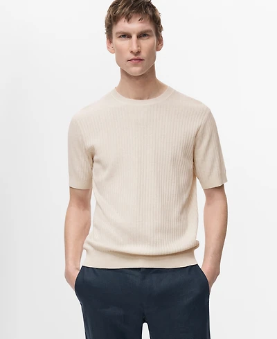 Mango Men's Textured Striped T-Shirt