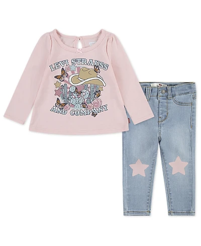 Levi's Baby Girls 2-Piece Western Top and Star Jeans Set