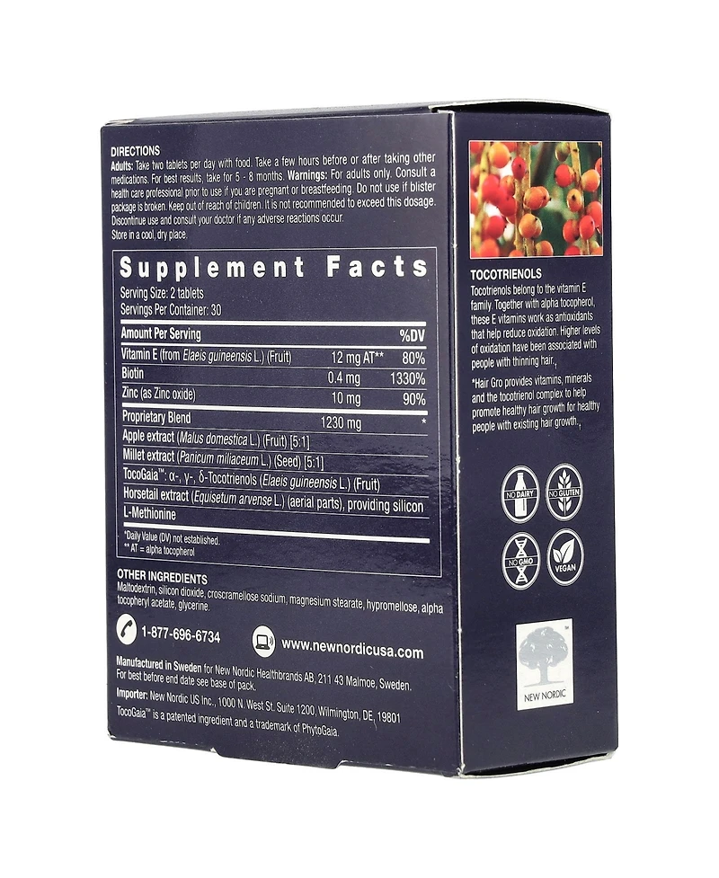 New Nordic Hair Gro | Hair Growth Supplement Tablets | Biotin & Palm Fruit Extract for