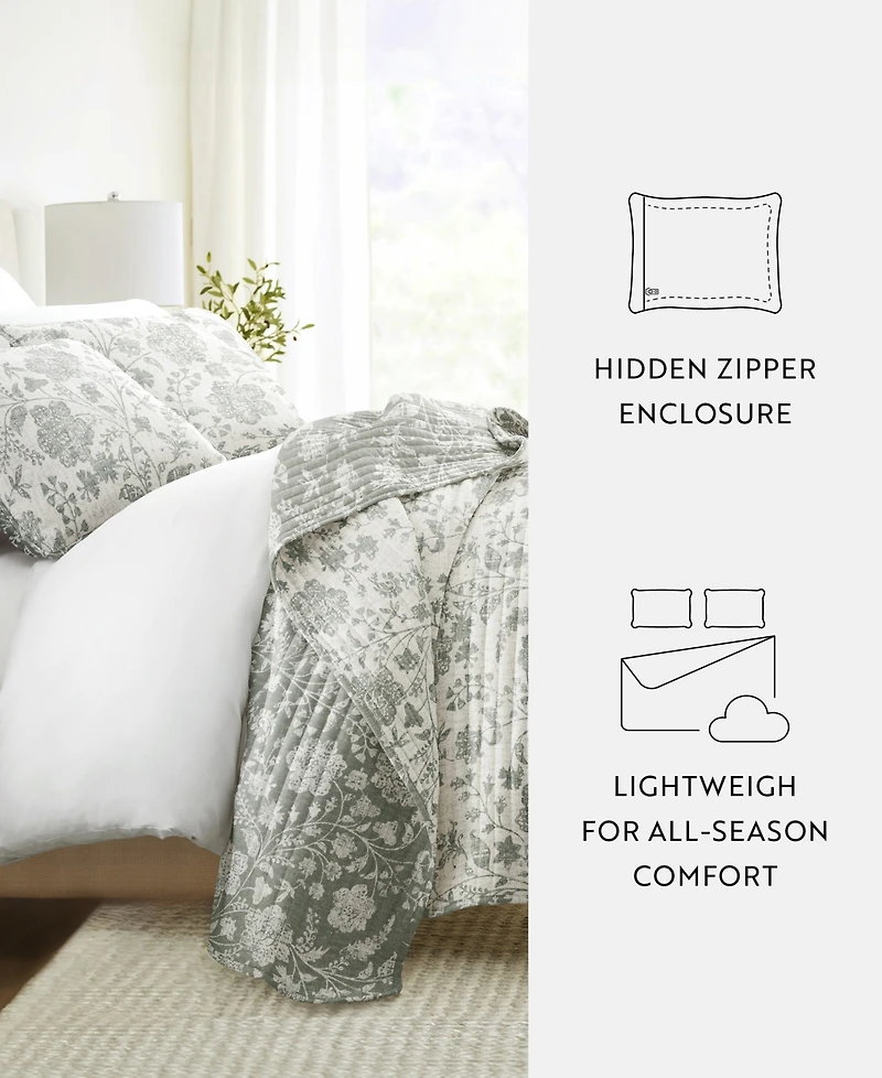 ienjoy Home Textured Floral Reversible 3-Pc. Quilt Set, King/California King