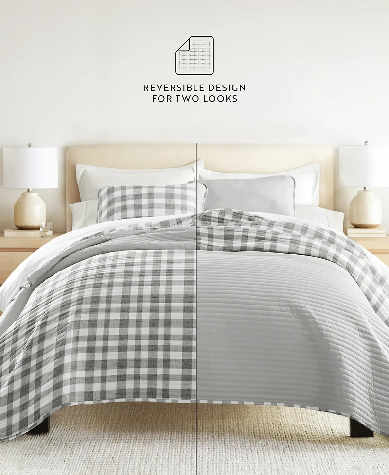 ienjoy Home Watercolor Plaid Reversible -Pc. Quilt Set