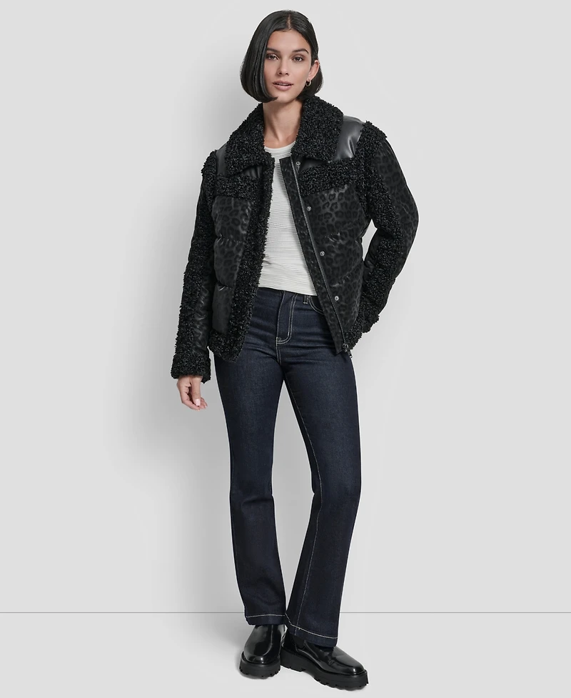 Dkny Women's Mixed Media Cheetah Tech Jacket