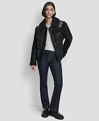 Dkny Women's Mixed Media Cheetah Tech Jacket