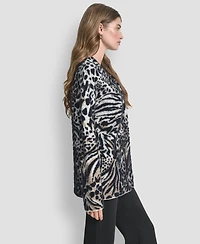 Dkny Women's Long-Sleeve Fur Mix Animal Cardigan
