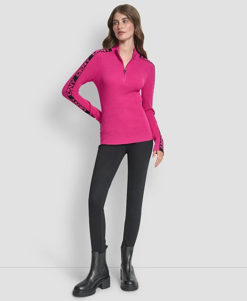 Dkny Women's Quarter Zip Mock Neck Sweater