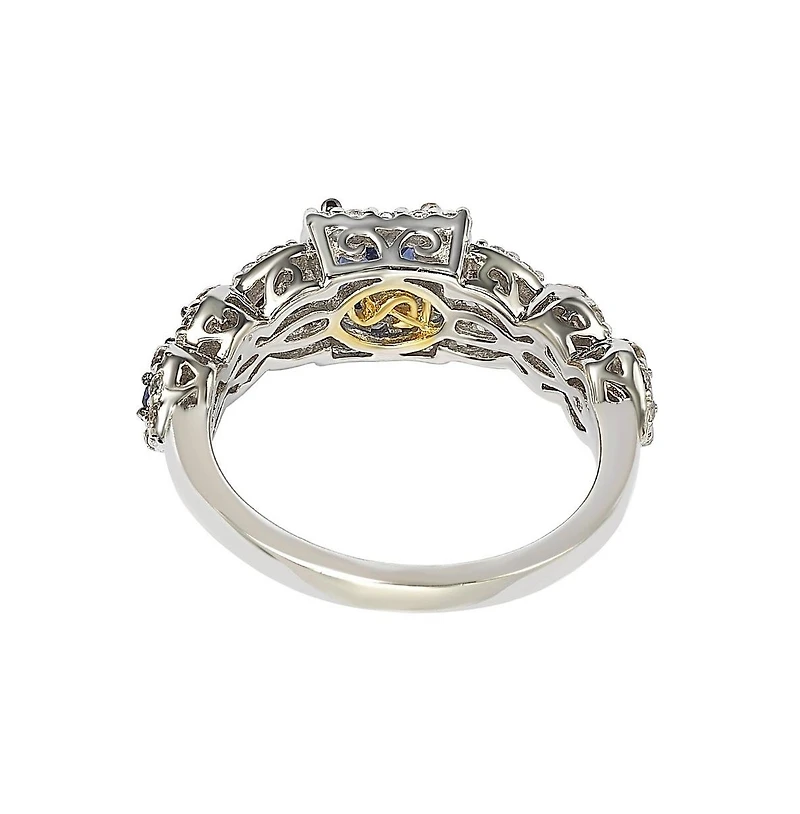 Suzy Levian Sterling Silver Assher Cut Sapphire and Created White Proposal Ring