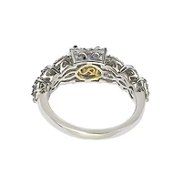 Suzy Levian Sterling Silver Assher Cut Sapphire and Created White Proposal Ring