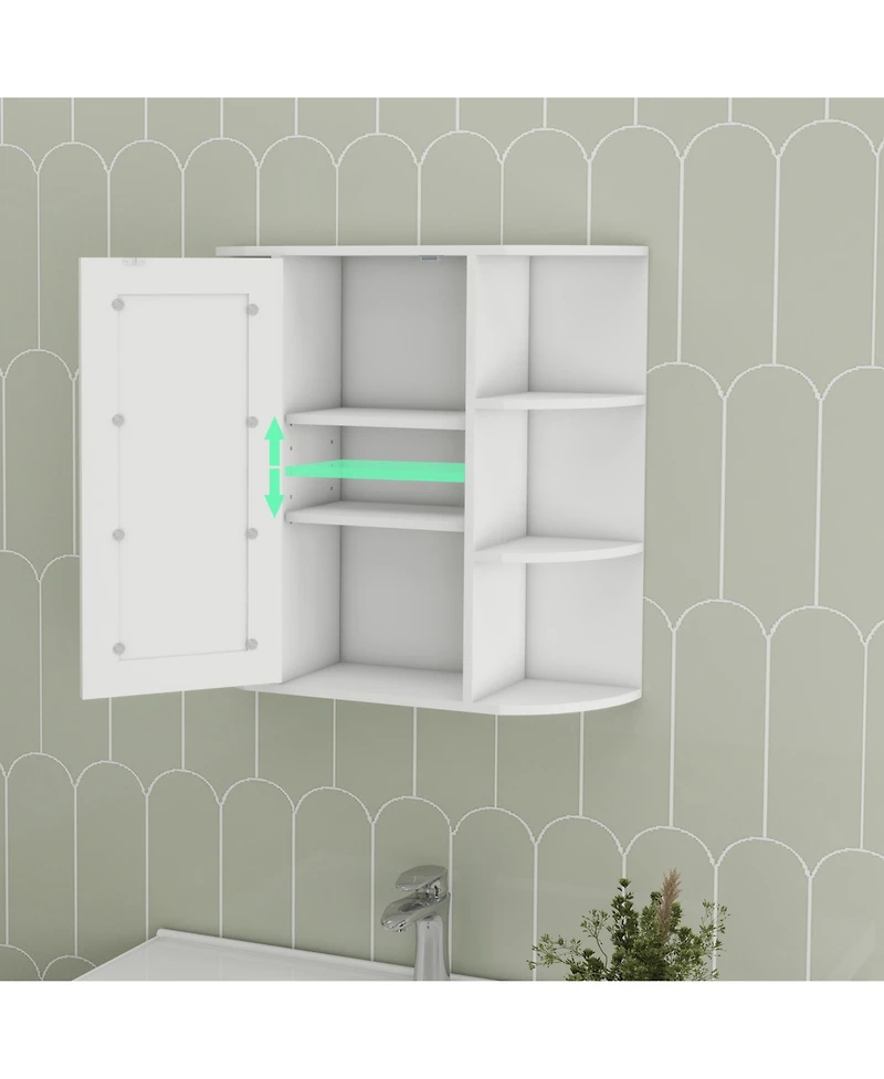 Casainc Wall Mounted Bathroom Mirror Cabinet with 6 Open and 3 Adjustable Shelves - White