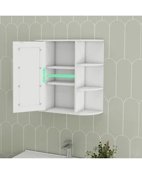Casainc Wall Mounted Bathroom Mirror Cabinet with 6 Open and 3 Adjustable Shelves - White