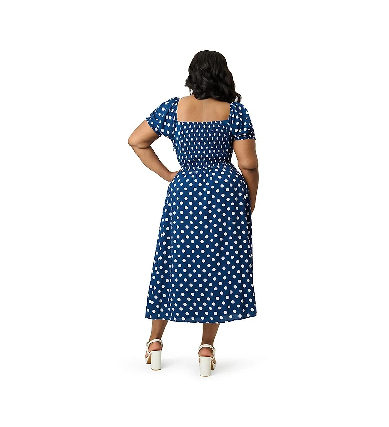 Unique Vintage Plus Dot Puff Sleeve Midi Dress