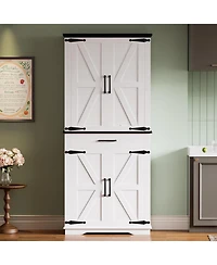 Ironck Kitchen Pantry Cabinet with Adjustable Shelves, White/Black
