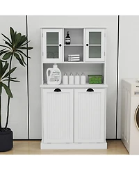 Casainc Tall Tilt-Out Laundry Cabinet with 2 Compartments and Adjustable Shelves