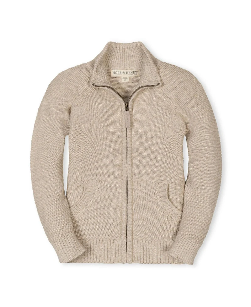 Hope & Henry Boys Organic Long Sleeve Full Zip Raglan Mock Neck Sweater