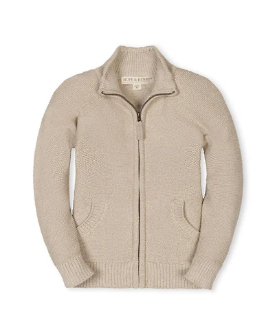 Hope & Henry Boys Organic Long Sleeve Full Zip Raglan Mock Neck Sweater