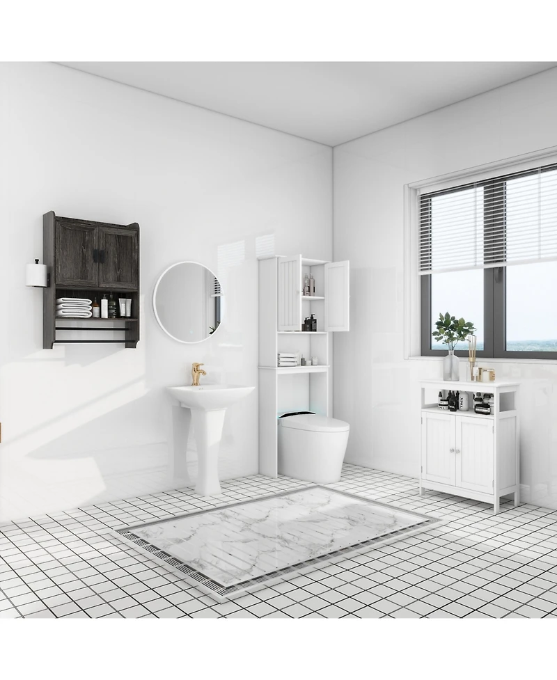 Casainc Bathroom Wall Cabinet with Doors, Adjustable Shelf, Towel Bar, and Paper Holder