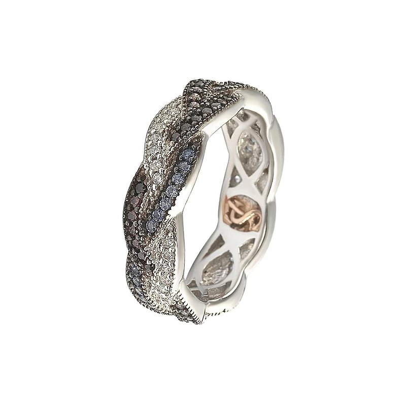 Suzy Levian Sterling Silver Cubic Zirconia Crossover Eternity Band