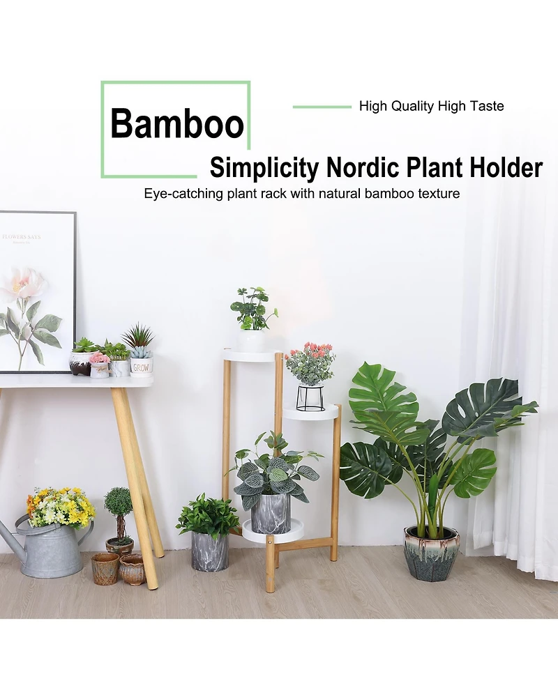 Unho Adjustable Bamboo Plant Flower Display Storage Corner Flower Pots Rack Holder