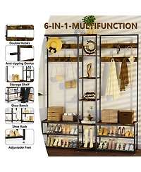 Unho 6 in 1 Coat Rack Shoe Bench Coat Rack Hall Tree with Bench Entryway Corner Coat Stand Large Organizer