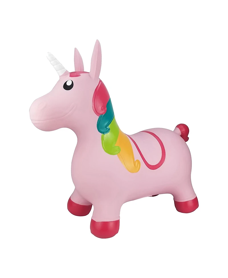 BounceZiez Inflatable Bouncy Ride-On Hopper W/ Pump - Pink Unicorn