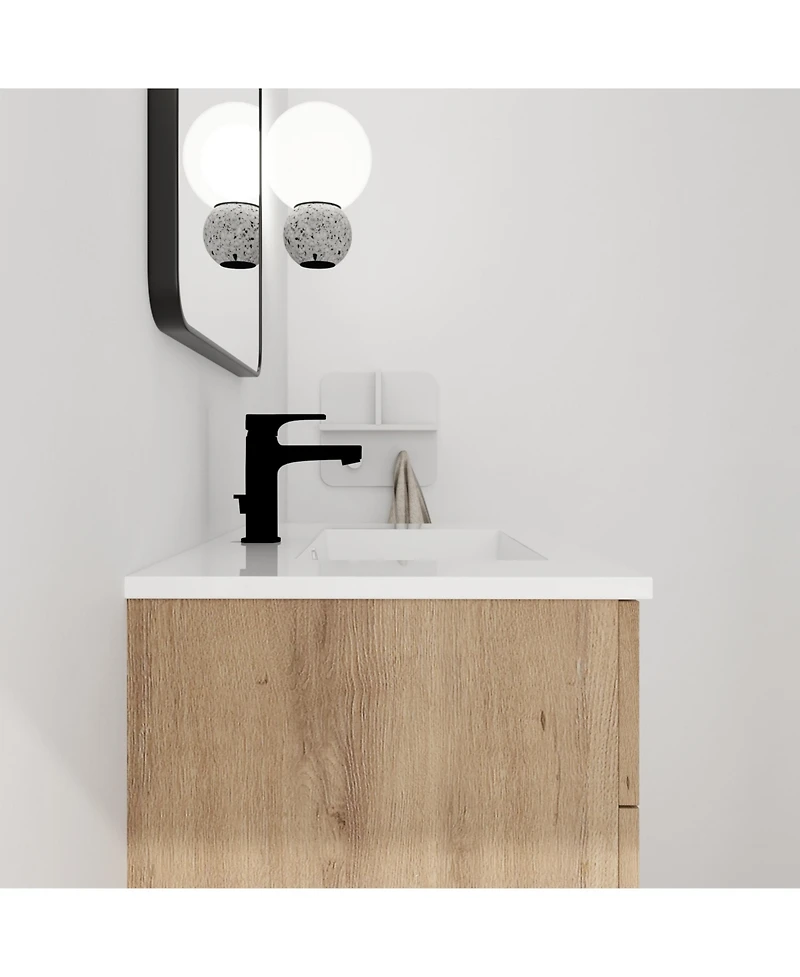 Casainc 30 Inch Wall-Mounted Vanity with Sink, Soft-Close Drawer, and Side Storage Shelf