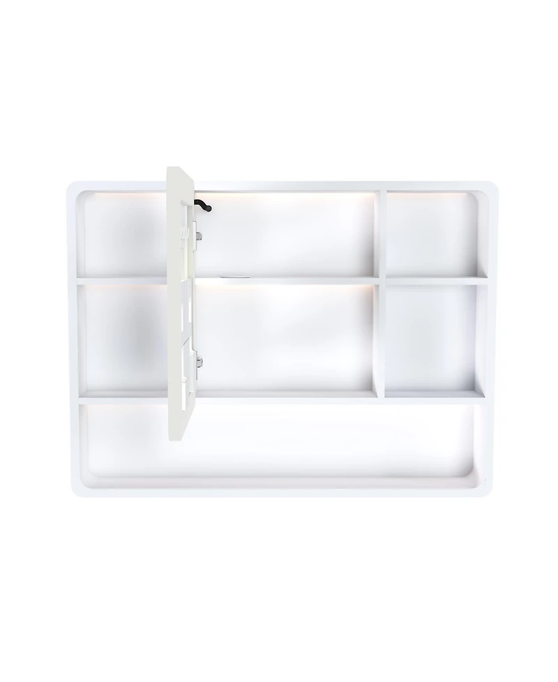 Casainc 35×28 Inch Aluminum Mirror Cabinet with Defogging and 3-Color Led Light - White