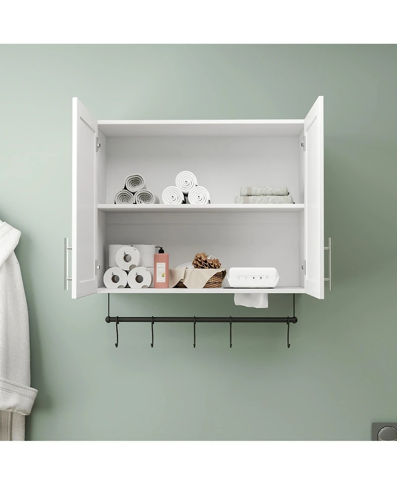 Casainc Bathroom Wall Cabinet with Adjustable Shelf, Towel Bar, and 5 Hooks