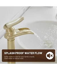 Waterfall Single Hole Handle Bathroom Vessel Sink Faucet With Pop-up Drain Assembly Matte Black & Gold