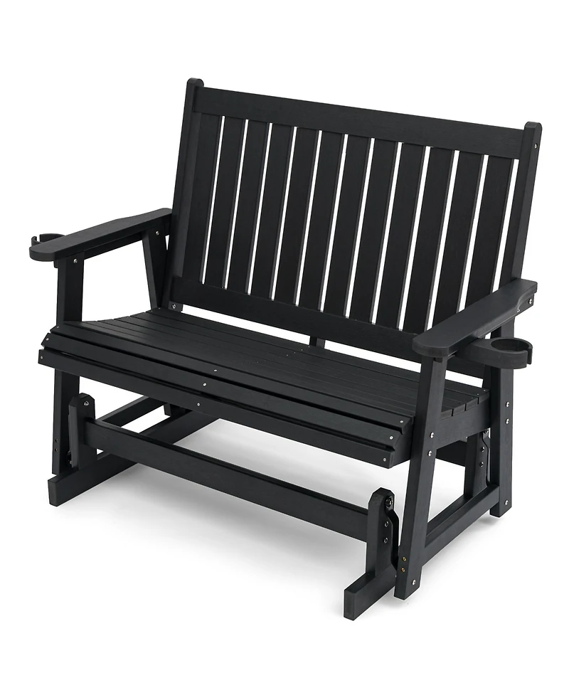 2-Seat Patio Glider Hips Rocking Chair with Removable cup holder,All-Weather Resistant Bench with Back & Hips Comfortable Support,Heavy